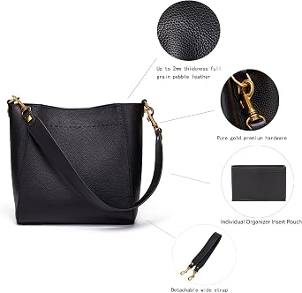 DORIS&JACKY Leather Bucket Hobo Bag Designer Shoulder Tote Purse for Women