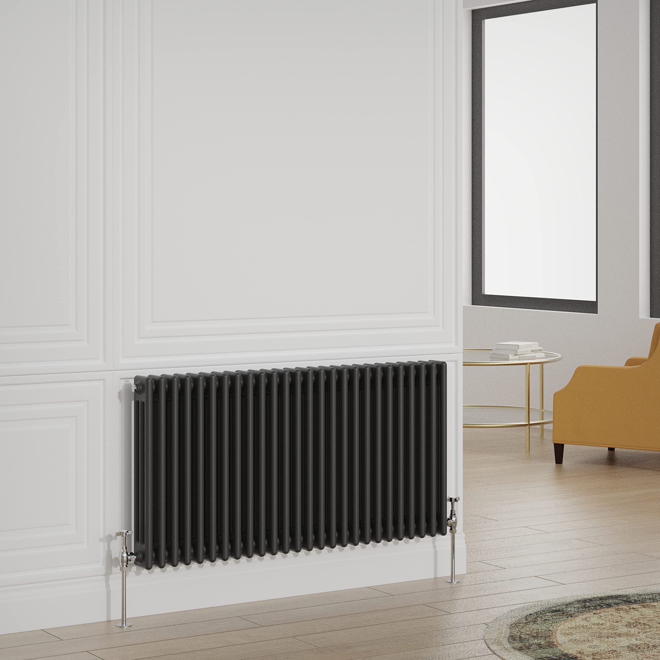 Warmehaus Traditional Radiator Triple Column Black Horizontal Cast Iron Style Central Heating Radiator - 600x1190mm