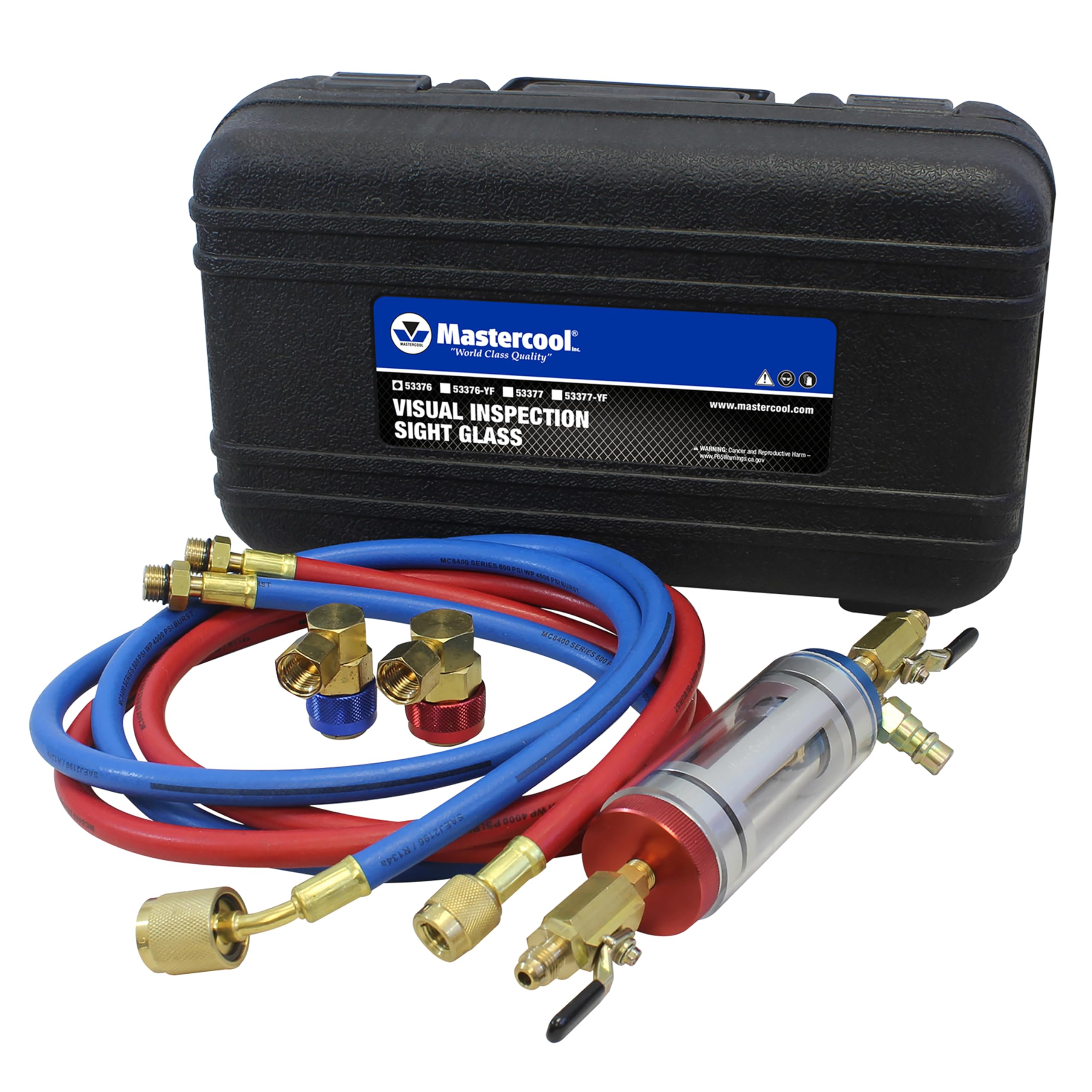 53376 R134a Visual Inspection Sight Glass with R134a Quick Couplers, Red/Blue, Extra Large