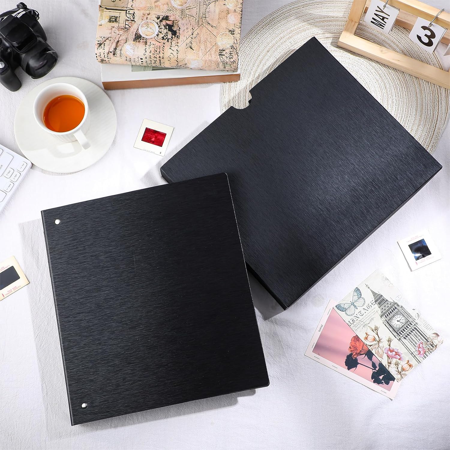 Protective Photo Slide Storage Box Set - 50 Pages Acid Free Protector 3 Ring Pocket Binder With Plastic Sleeves - Holds 20 35mm Slides Each Page - Presentation Book for Organizing
