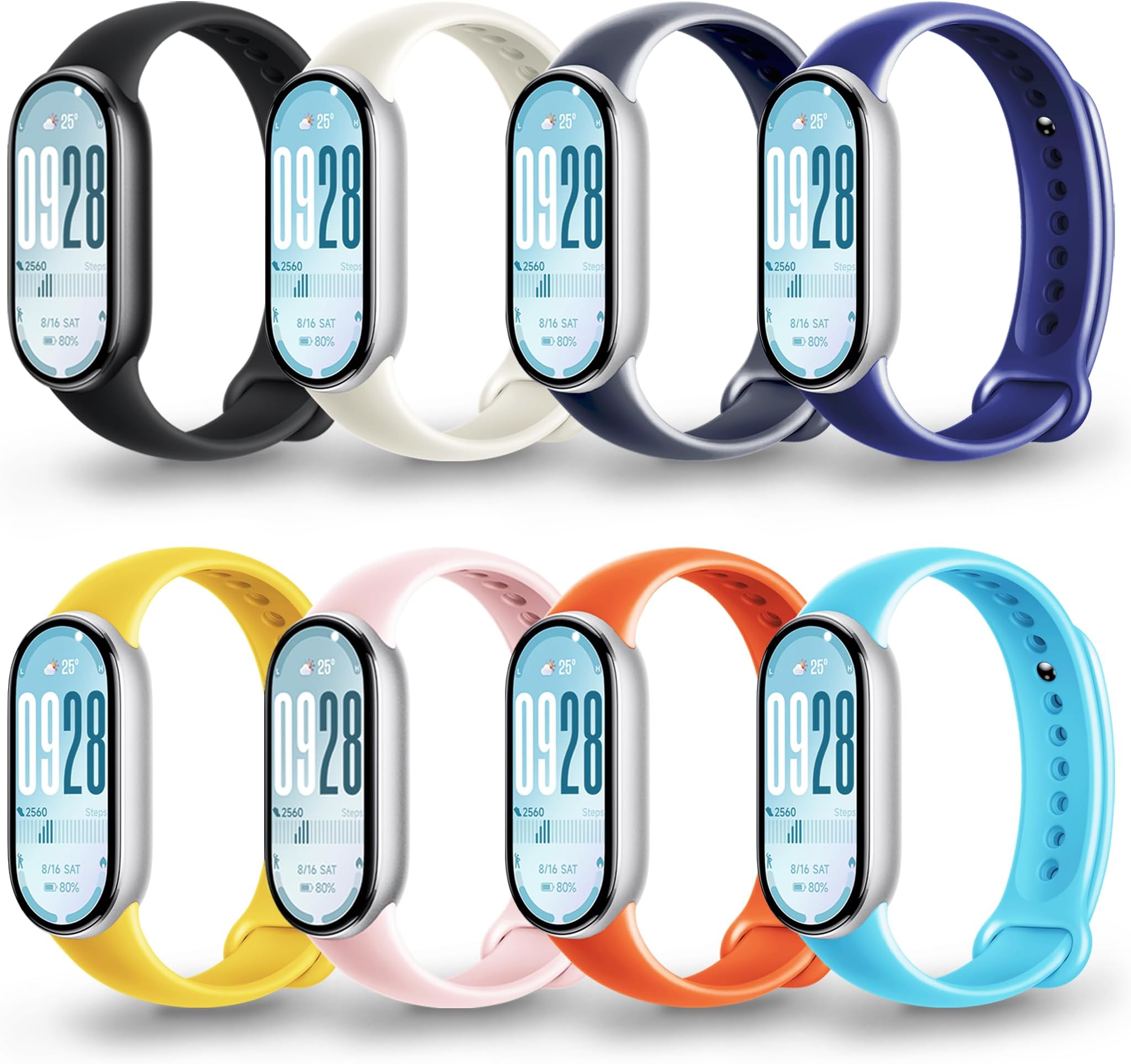 3-8 Pack Replacement Bands Compatible with Xiaomi Smart Band 10/9/8, Soft Breathable Adjustable Sport Strap with Quick Release