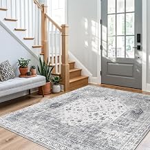 Washable 5x5 Area Rug Square - Vintage Living Room Bedroom Rugs with Non Slip Backing Indoor Durable Low Pile Carpet for Entryway Office Nursery Foldable Home Decor Floor Mat 5x5 Grey