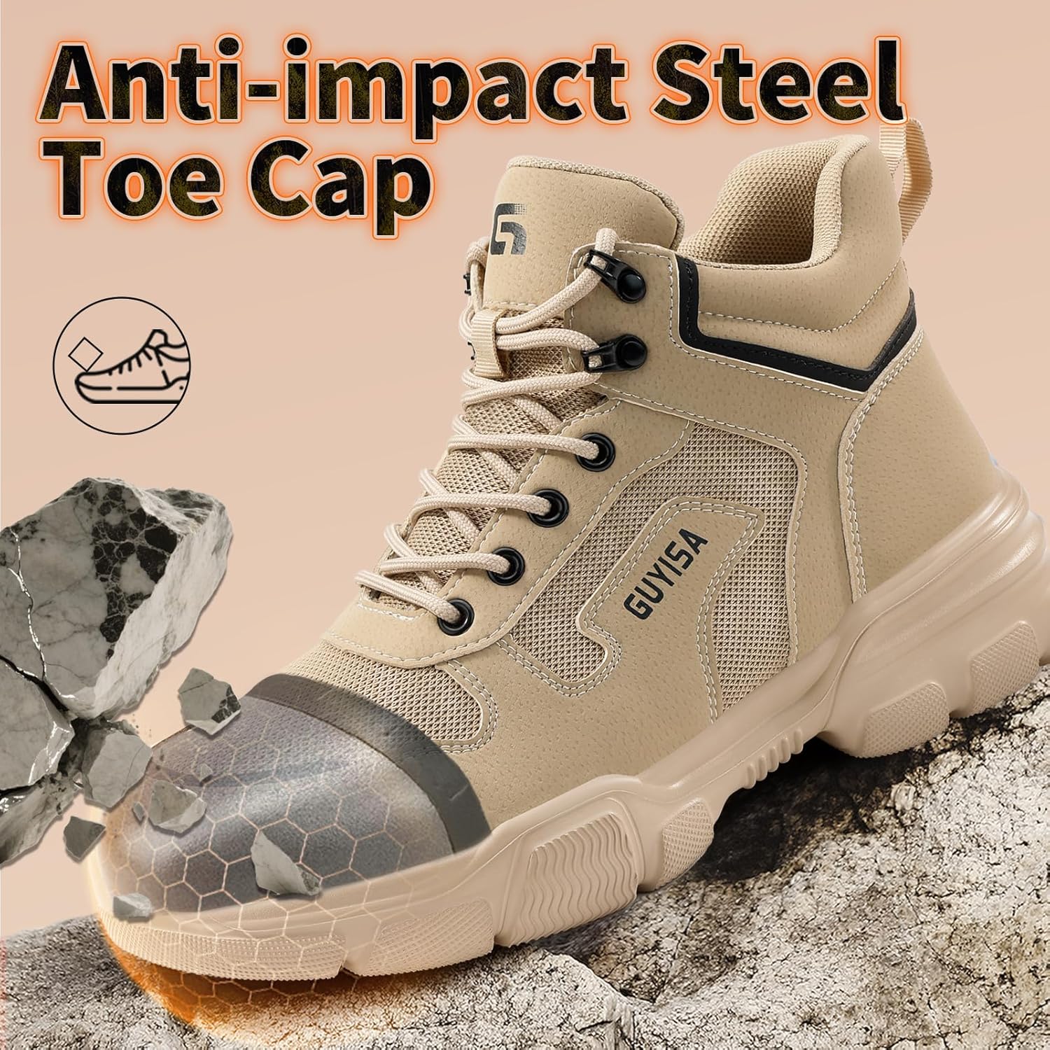 Steel Toe Boots for Men Lightweight Work Boots for Men High Top Safety Boot with Kevlar Puncture-Resistant Midsole Comfortable Industrial Work Shoes Splash-Proof Botas De Trabajo para Hombre