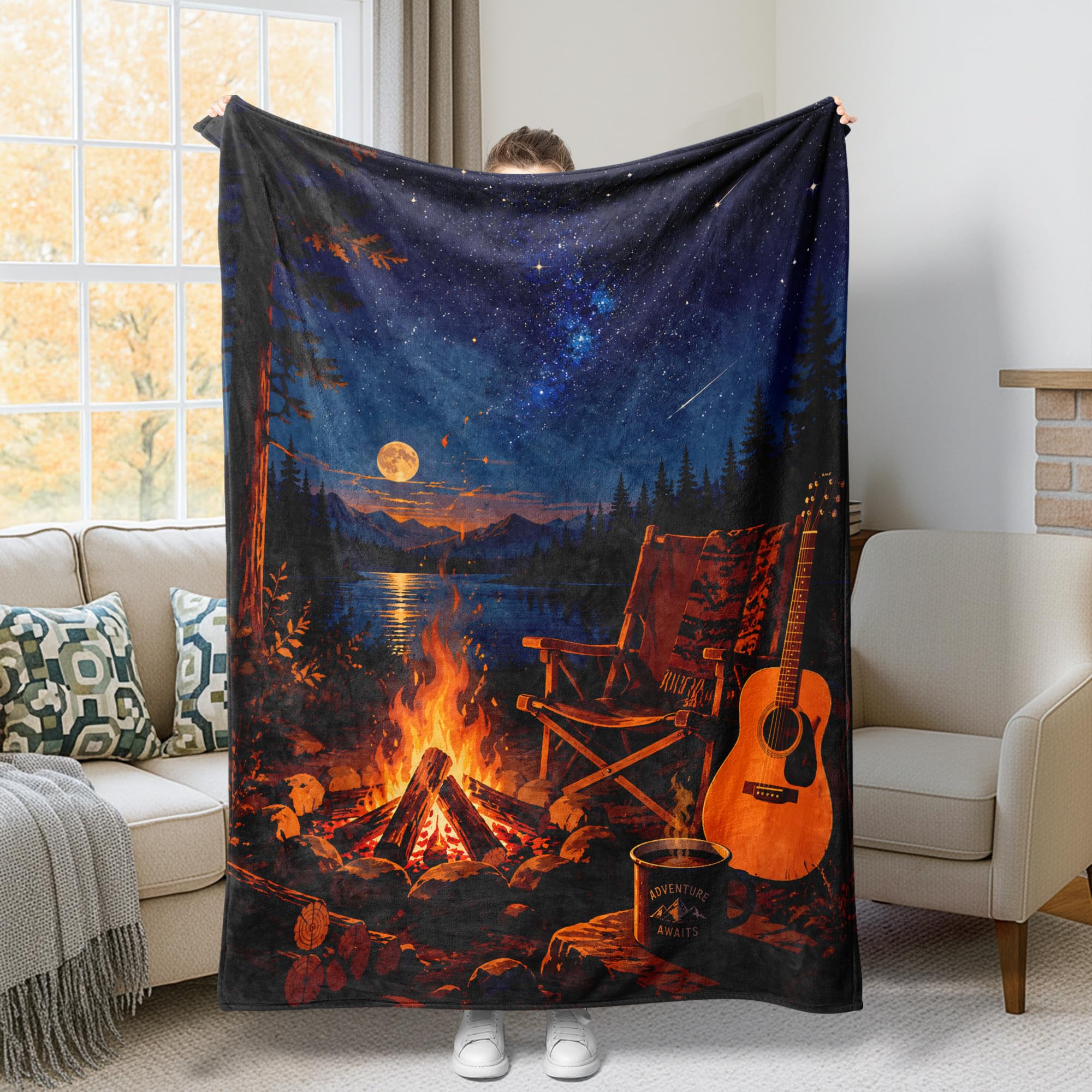 Jeté de feu de camp bleu pour vos soirées sur le canapé ou en camping