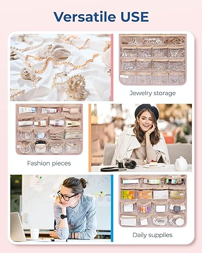 Miniatura 70 de BAGSMART Organizador colgante de joyas, soporte para collares, aretes y anillos, con 20 bolsas de joyería, rollo de almacenamiento de viaje con Negro