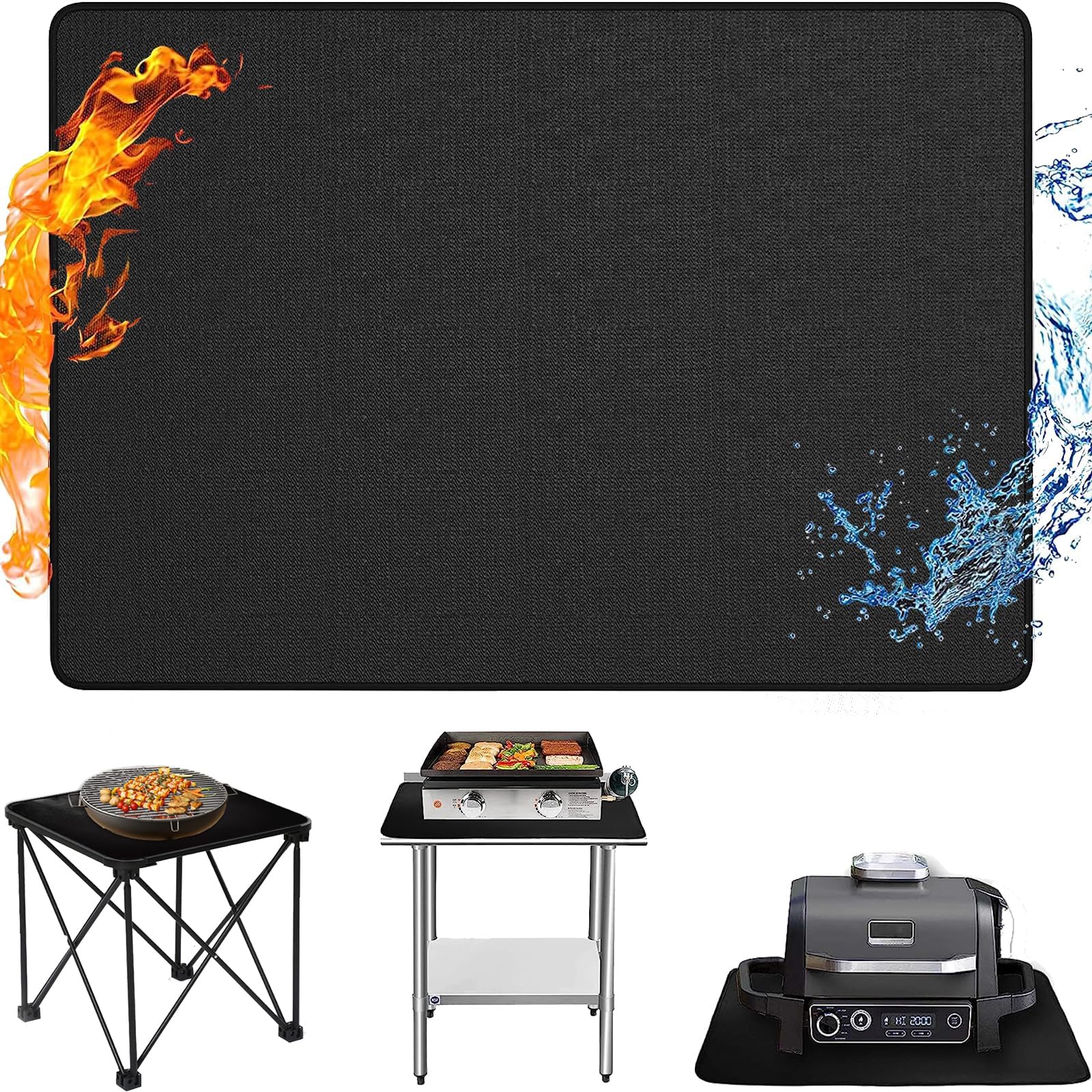 Grill Mats for Outdoor Tabletop Grill, Double-Sided Fireproof Grill Pad Reusable Heat Resistant BBQ Mats to Protect Your Grill Table, Oil-Proof and Waterproof Barbecue Mat, 15x18 Inch (1mm)