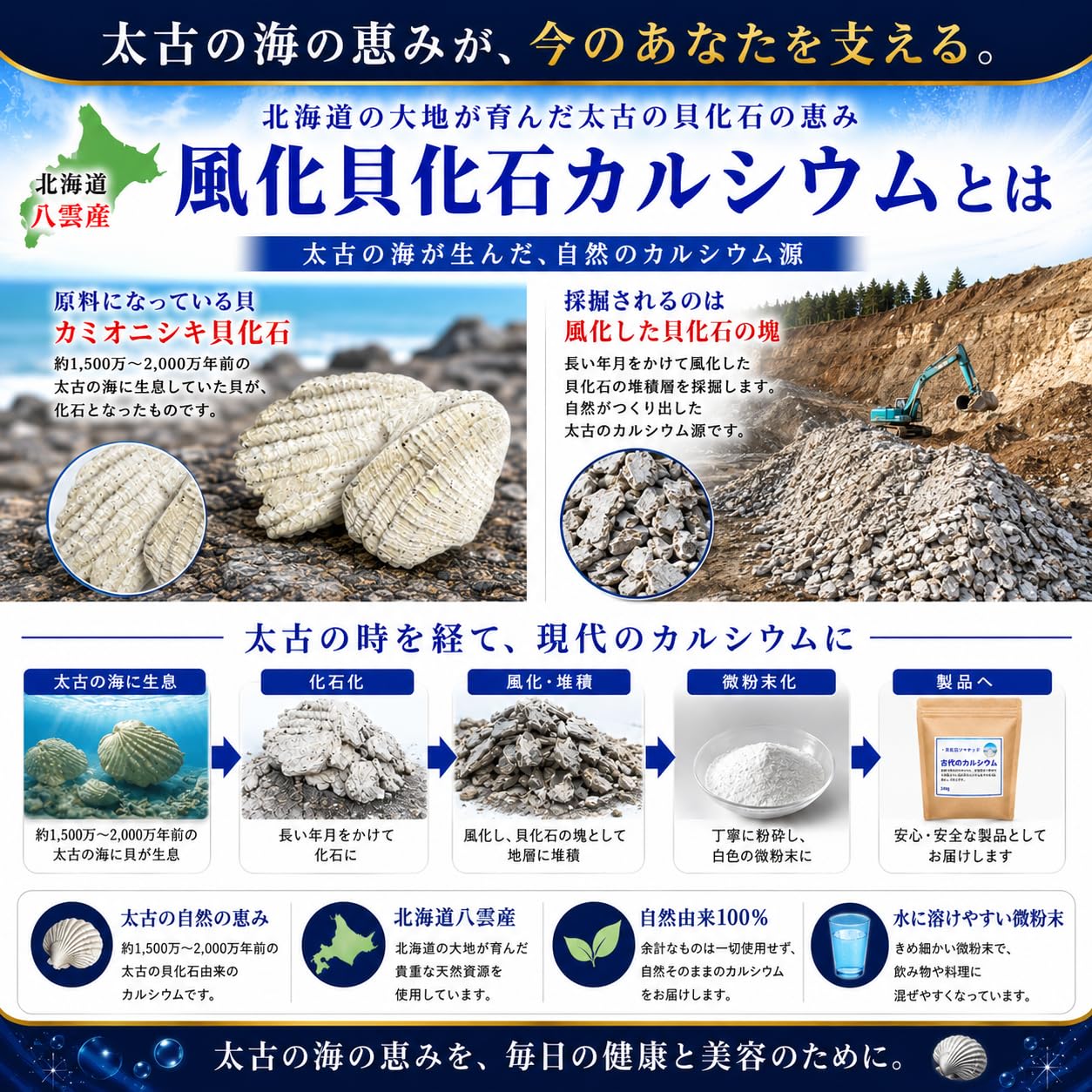 Amazon | 北海道の八雲 風化貝粉末 『古代のカルシウム』240g 増量版 1