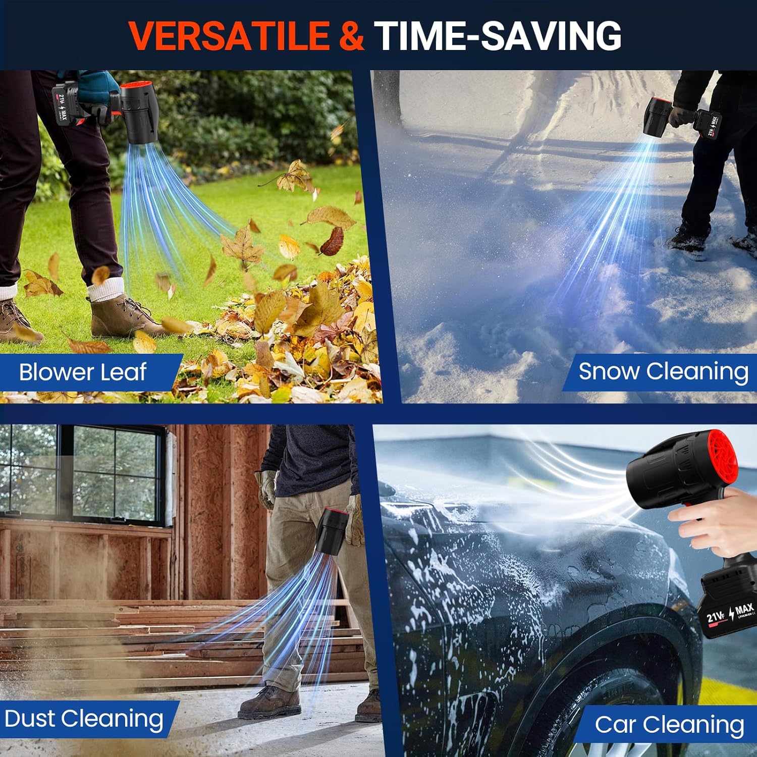 Small Handheld Cordless Leaf Blower with 2×4.0Ah Batteries & Charger – Portable Electric Rechargeable Blower, 500,000 RPM Turbo Jet High Power, Lightweight for Yard, Patio & Garage Cleaning - Image 6