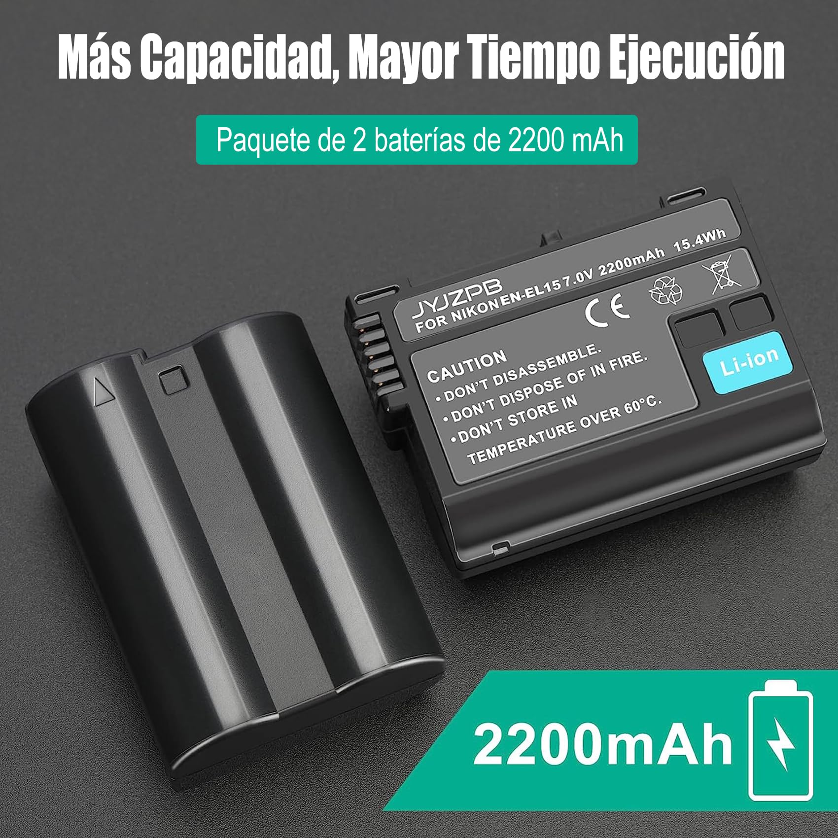 JYJZPB Paquete de 2 Baterías EN-EL15C EN-EL15B EN-EL15A y Cargador de Batería con Puerto USB+Tipo-C para Nikon D7500, D850, D7200, Z6, Z7, D750, D500, D600, D810, D800, D800E, D7000, D7100 Cámaras