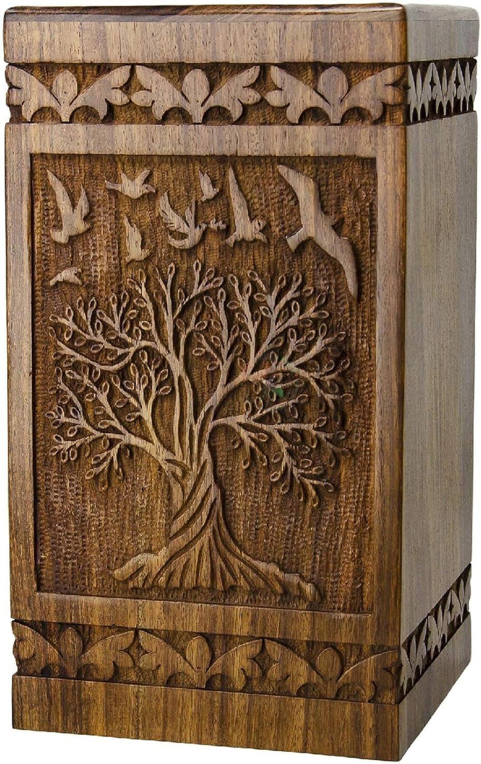 STAR INDIA CRAFT Rosewood Urn for Human Ashes Adult,Tree of Life Wooden Urns for Ashes, Cremation Pet Urns for Dogs Ashes, Wooden Box, Funeral Urn Box (Tower 73, 100 Cu/in)