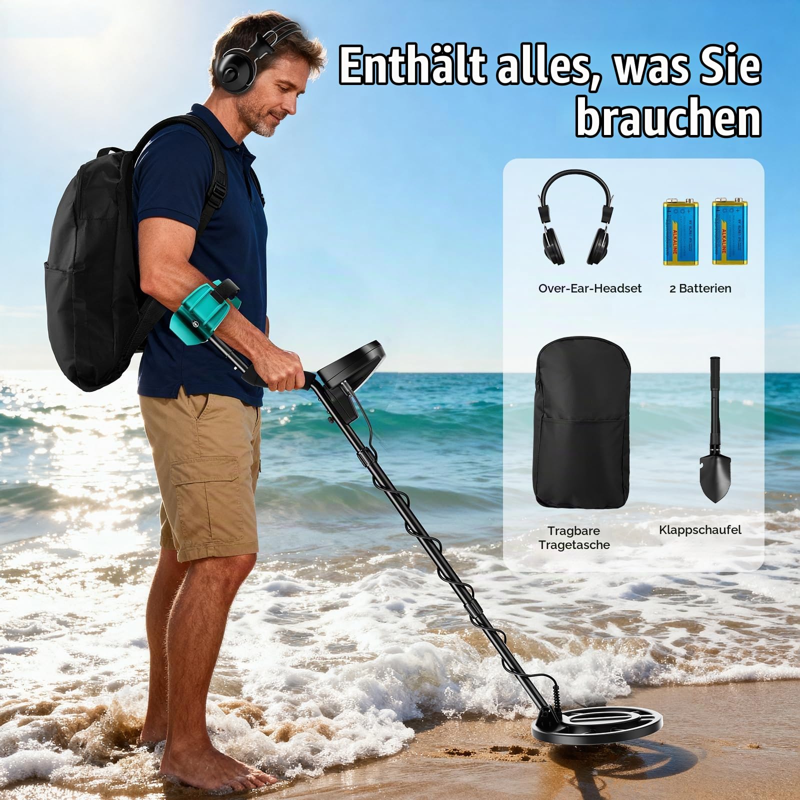 Metalldetektor für Erwachsene und Kinder, 5 Modi, professioneller Golddetektor, IP68 wasserdichte Suchspule 26 cm mit LCD-Display, hohe Empfindlichkeit (TX910)