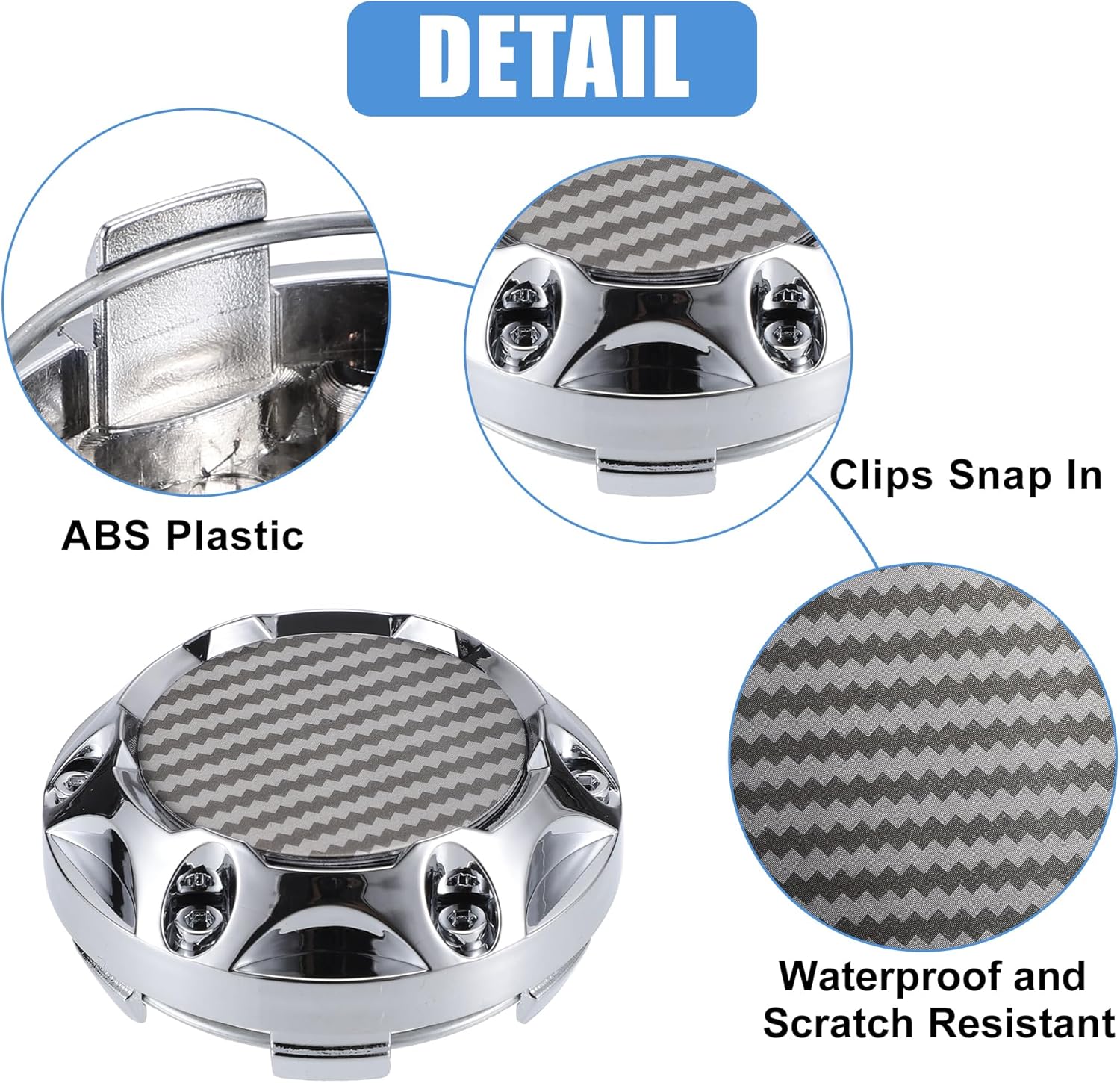 ACROPIX 直径68mm 6クリップ ホイールタイヤセンターハブキャップカバー 車用カーボンファイバーパターン シルバートーン