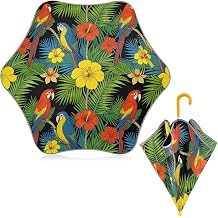 Child Umbrellas for Rain Tropical Parrots Green Tropical Windproof Umbrella with Reflective Strip for rain windproof school