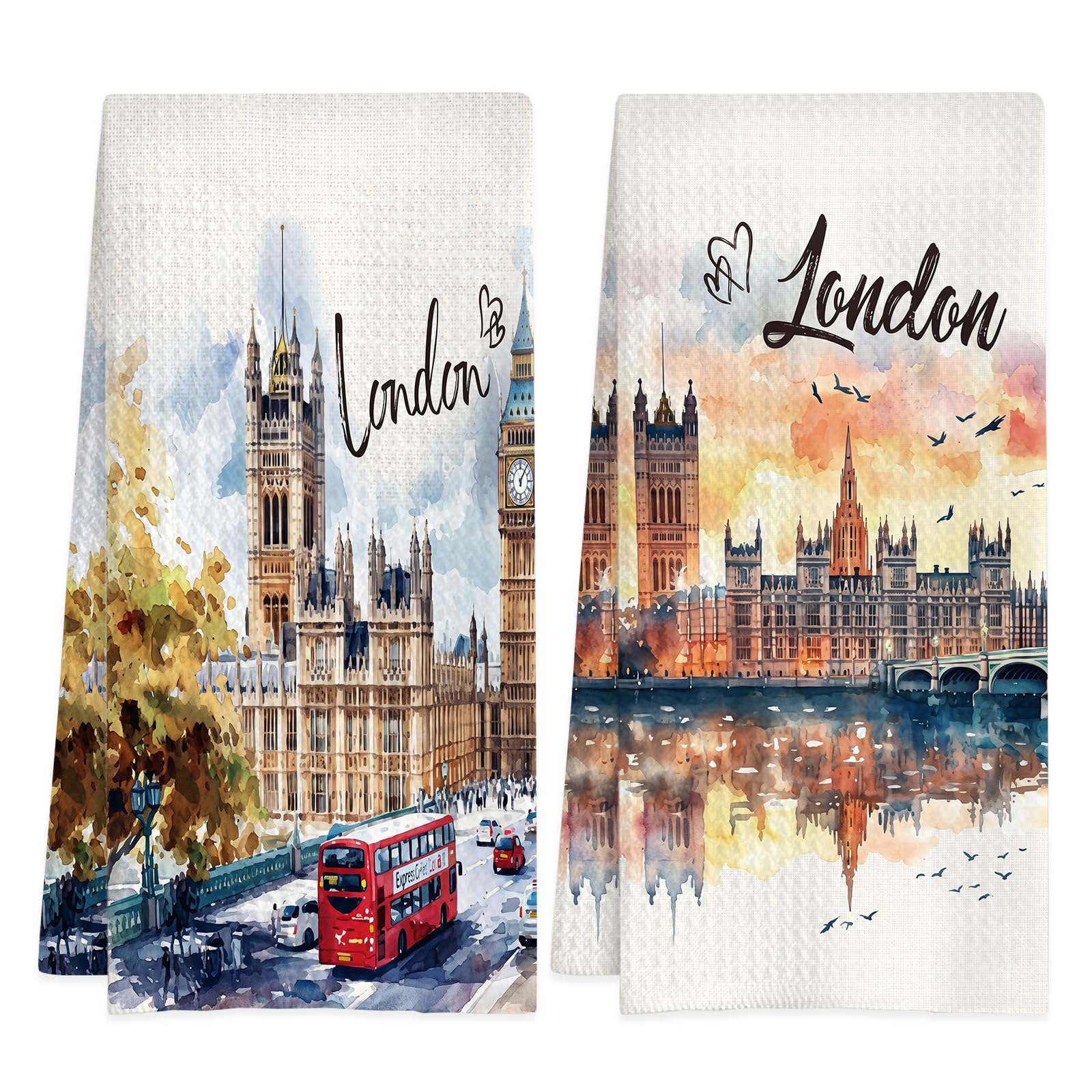 Mavejoyt 2Pcs London Tea Towels, Absorbent Kitchen Towels for Washing Up