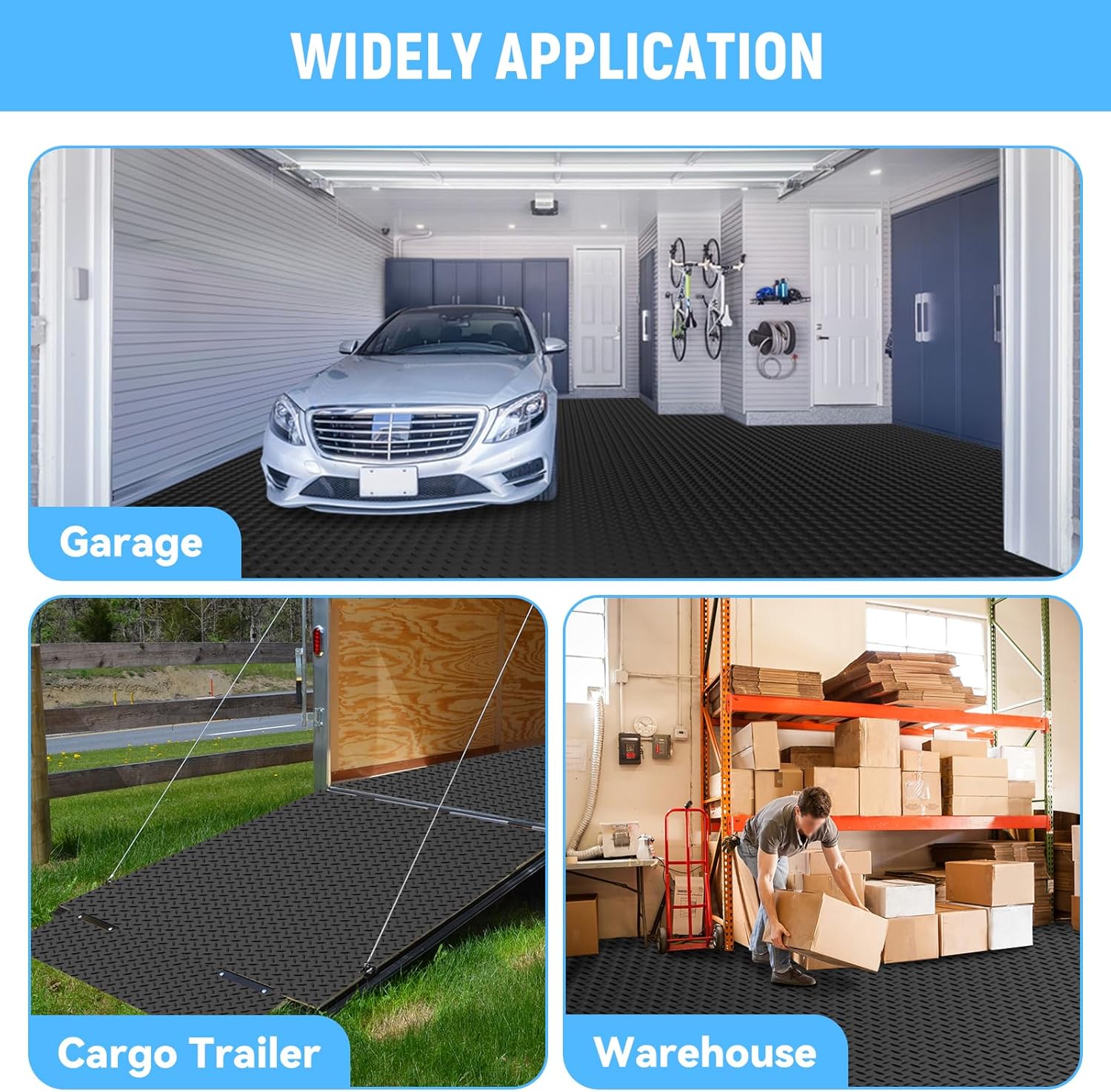 4x6 FT Garage Floor Mat, 2.8mm Thickened PVC Flooring Roll for Under Car, Golf Cart Parking Mat, Diamond Plate Black Motorcycle Mat for Warehouse, Basement, Gyms, Trailer（Included Tapes） - Image 6