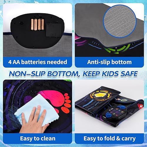 Miniatura 6 de Tapete de baile para niños, almohadilla electrónica de baile con 6 botones iluminados y Bluetooth inalámbrico, tapete de juego de baile musical con