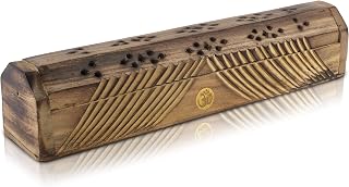 Wooden Incense Stick & Cone Burner Holder Coffin with Storage Compartment Organic Eco Friendly Ash Catcher Agarbatti Holder Rustic Style for Meditation Yoga Aromatherapy Home Fragrance Products