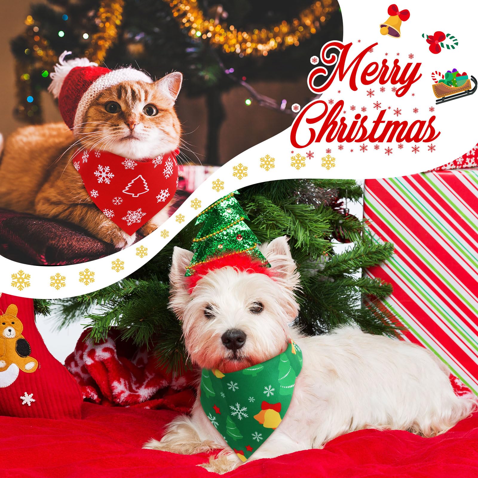 Preboun Weihnachts-Hundehalstücher für Hunde, 50 Stück, Grün und Rot, Hundehalstuch-Set, Urlaubs-Hundehalstücher für Weihnachten, Welpen, kleine und große Hunde, Kostümzubehör (klein)