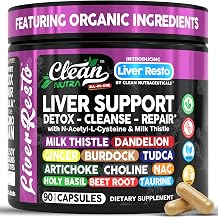 Clean Nutraceuticals Liver Cleanse Detox &amp; Repair | Milk Thistle Supplement + NAC, TUDCA, Dandelion Root, Artichoke, Choline, Ginger, Beet Root, Burdock, Taurine, Liver Support 90 Capsules