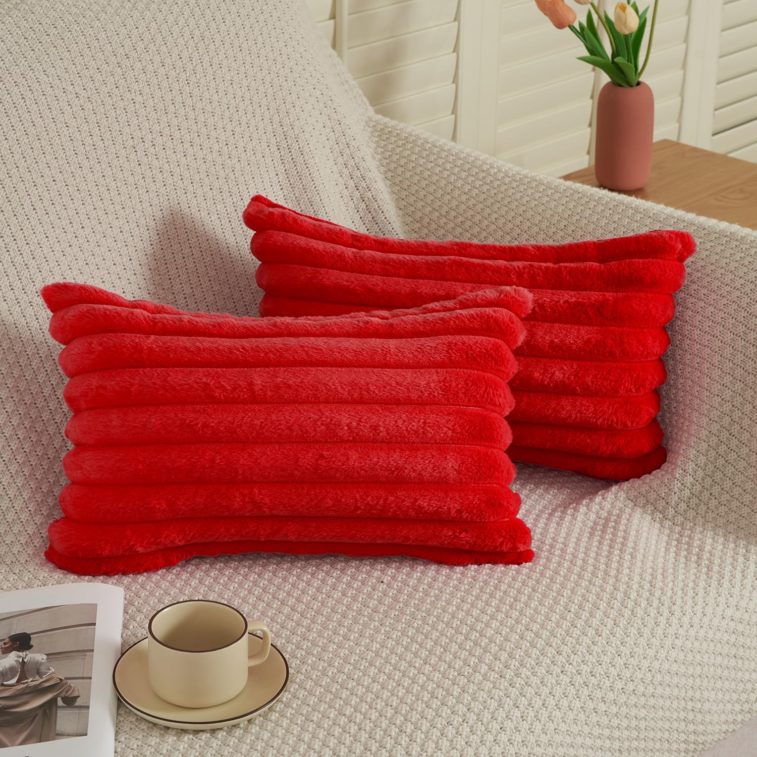 ORANIFUL Kissenbezüge 2er Set Samt Kissen mit Pompoms Couchkissen Einfarbig Kopfkissen Deko Kissenbezug Dekokissen Kissenhülle für Sofa Wohnzimmer Schlafzimmer Büro