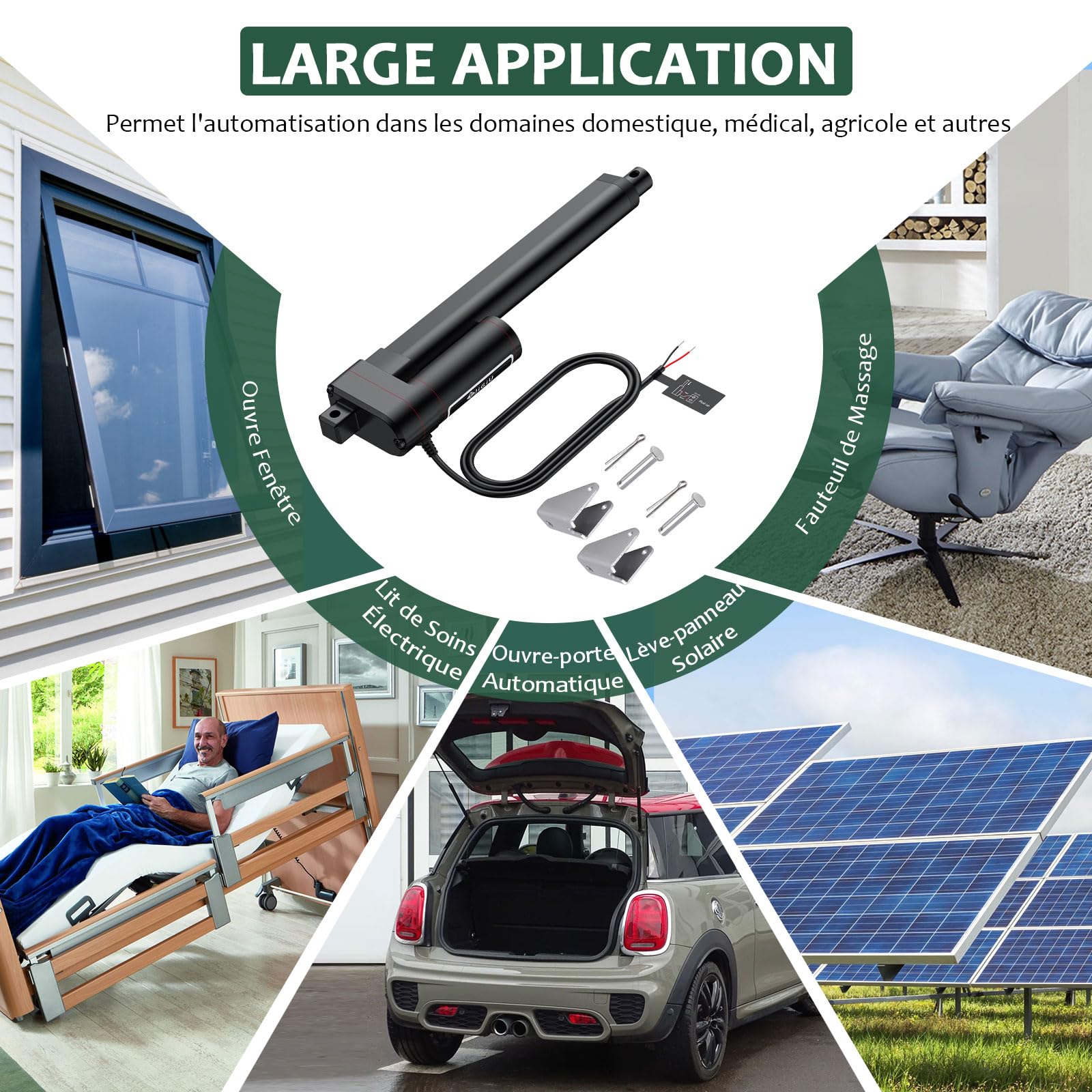 JiGiU Actionneur Linéaire 12V 3000N, Course 200mm Vérin Électrique Auto-bloquant IP65, 5mm/s avec Supports, pour Domotique/Ouvre-porte/Ouvre-fenêtre/Machines - Noir