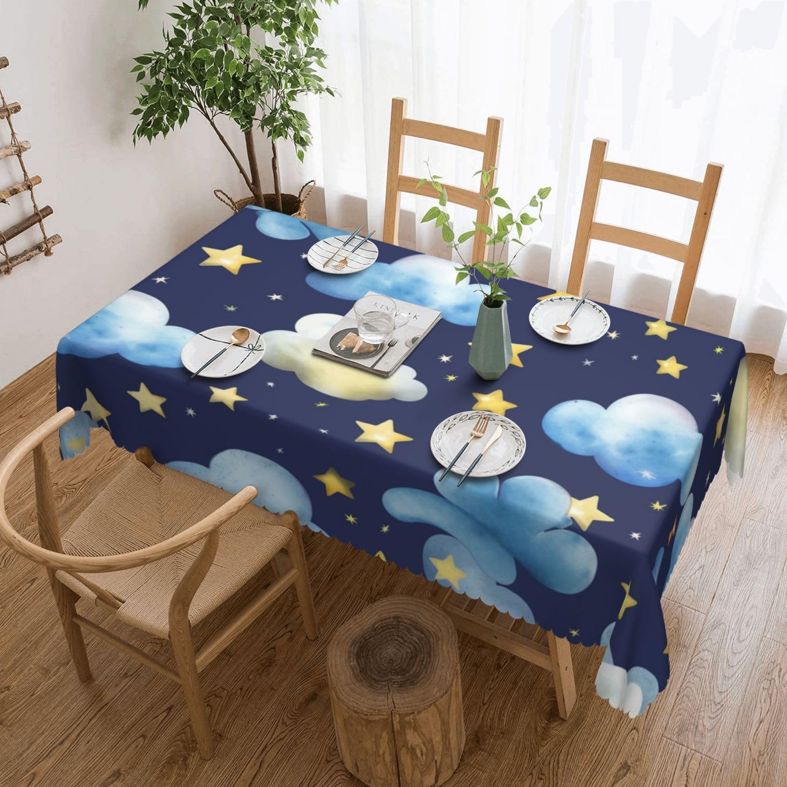 Nappe imprimée rectangulaire 137x183 cm étoiles et nuages pour table de cuisine