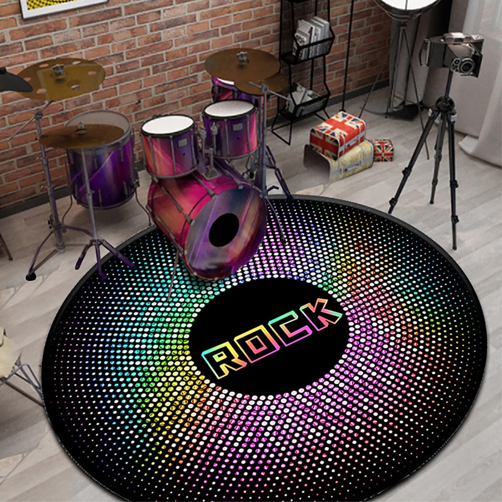 Trommelteppich Schlagzeugteppich 3D-gedruckte runde Trommelmatte,schalldichte Matte,rutschfeste Teppiche für Bassdrum-Snare und andere Kernsatzkomponenten,80-200 cm