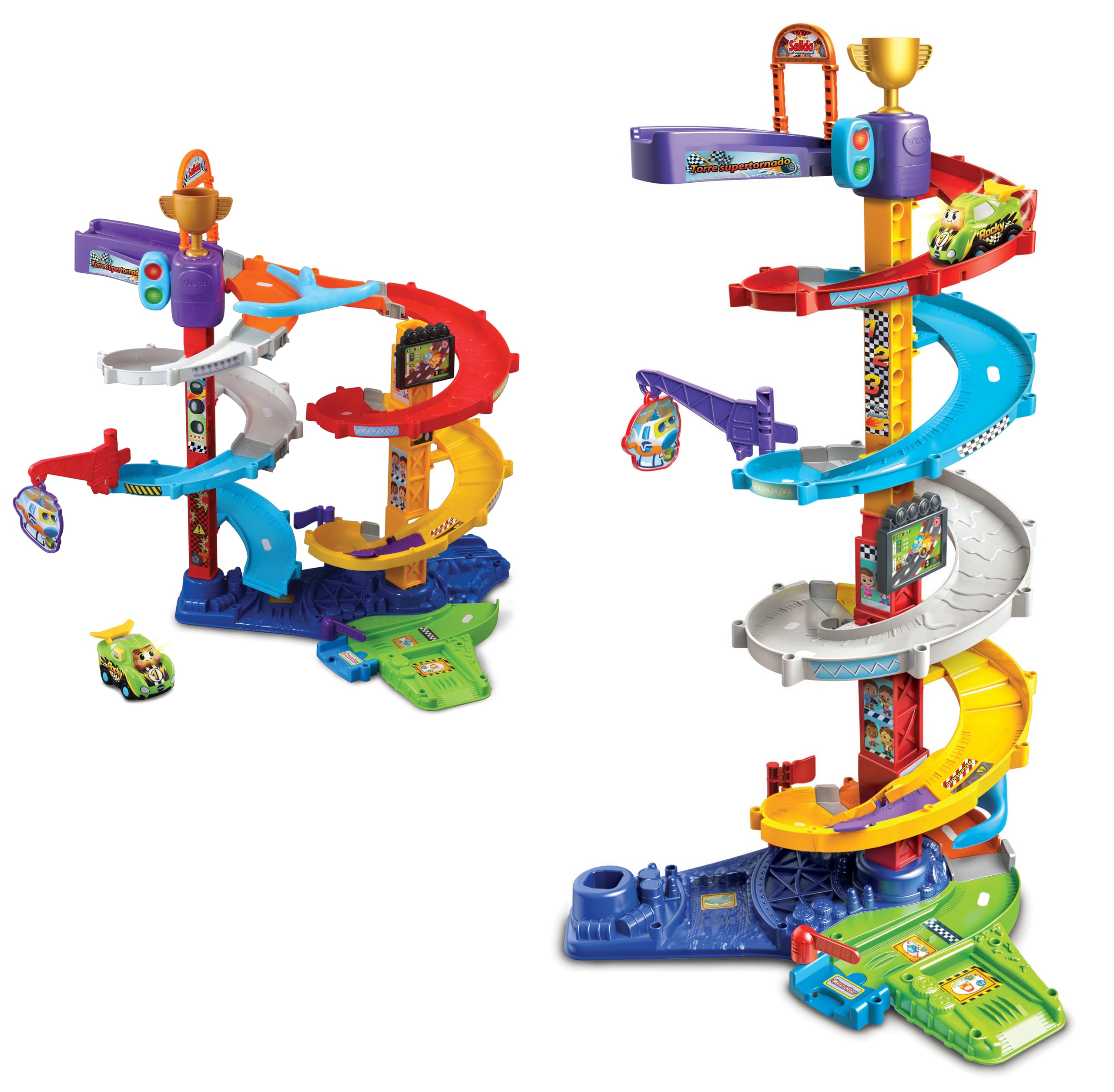VTech 3480-535022 Supertornado Tower TutTut Bólidos, obwód garażowy, tory łączące, różne wycieczki, spirala - zawiera Rocky Superbolid Vehicle