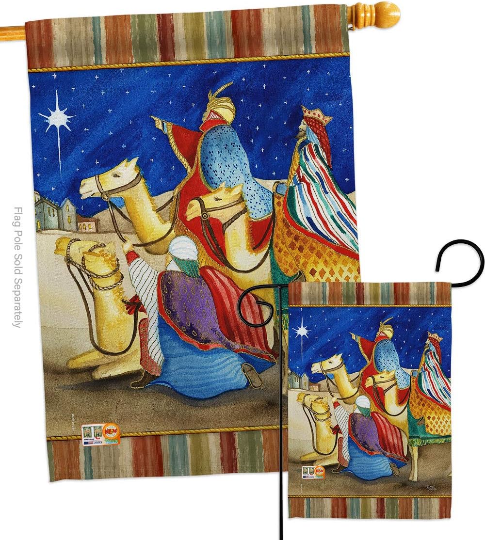 Three Kings Garden House Flags Set Wintertime Wise Men Star Baby JesusSeason Christian Small Decorative Gift Yard Banner Double-Sided Made In USA 28 X 40