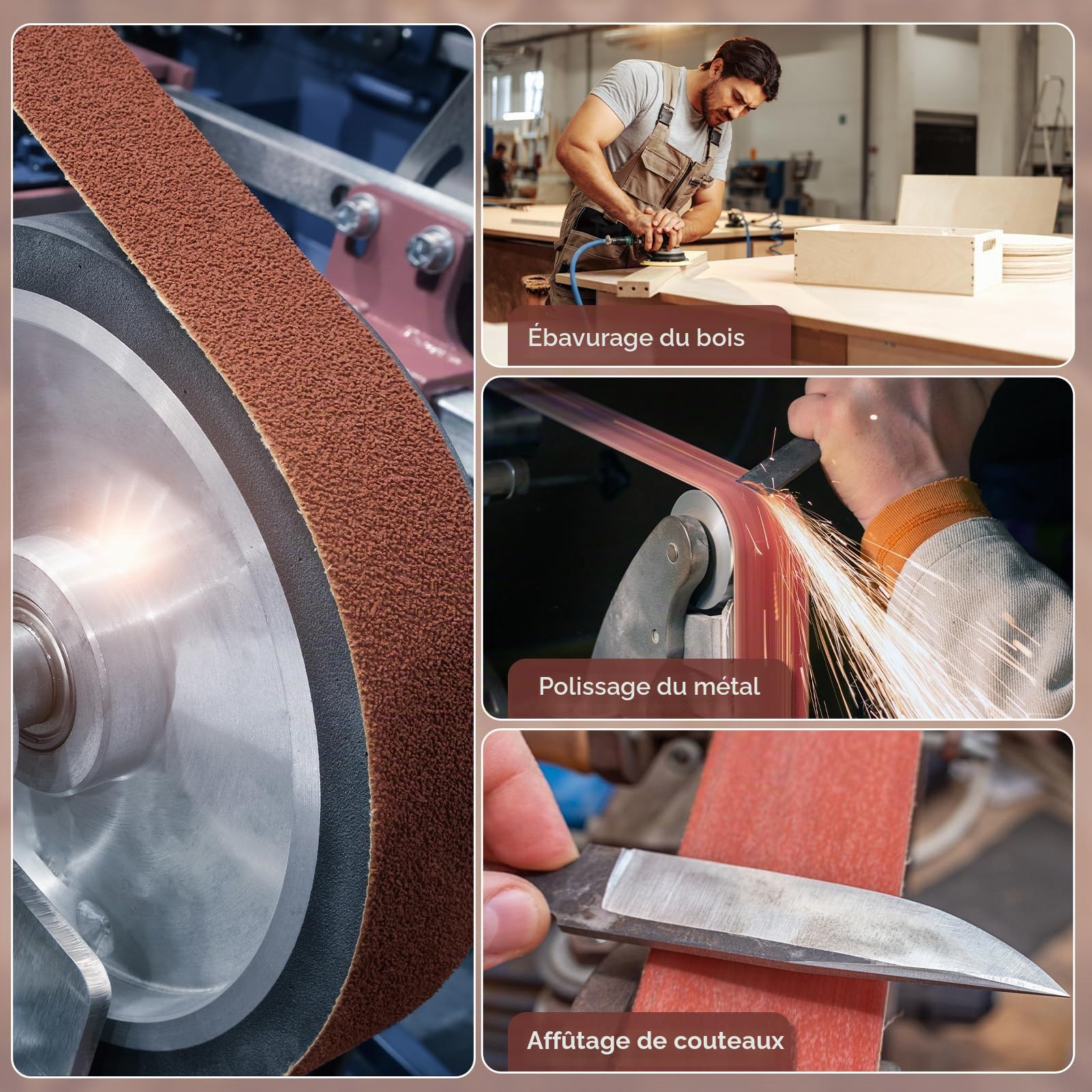 sourcing map Lot de 15 bandes abrasives de 76 mm x 533 mm - Grain 80/120/150/240/400 - Grain 80/120/150/240/400 - Pour le travail du bois, le polissage du métal, l'aiguiseur de couteaux
