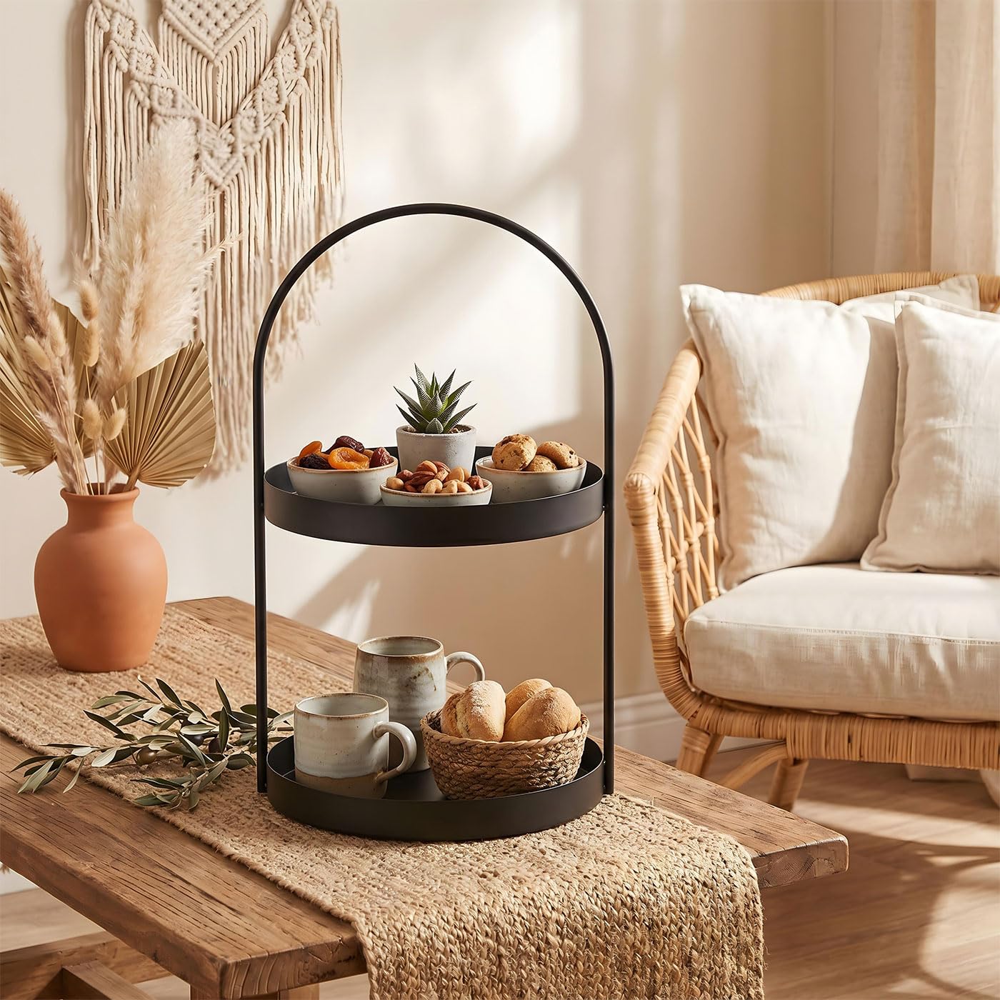 levandeo Metall Etagere Schwarz 2 Etagen H45cm Matt Servierplatte Servierständer Buffet