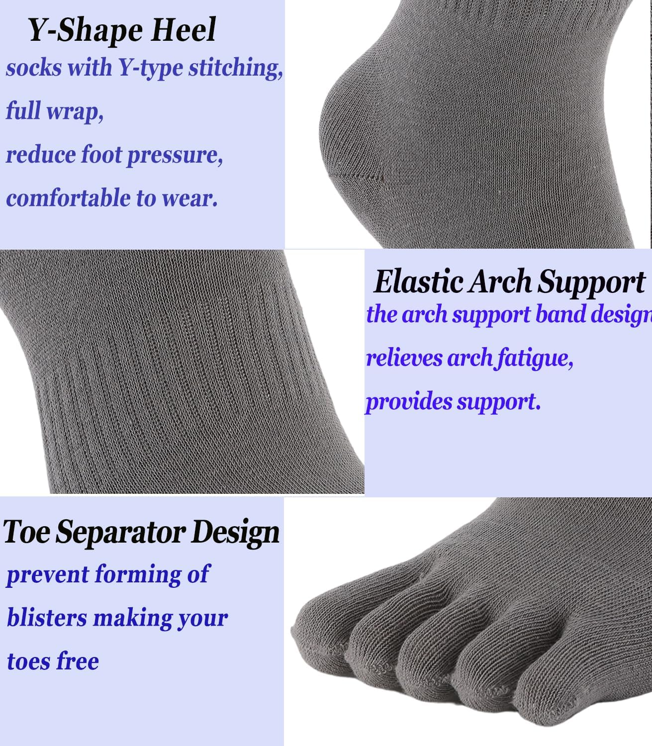 Women Toe Socks 5 Finger Cotton Wicking Athletic 6 Pack 3 Pack - Image 7