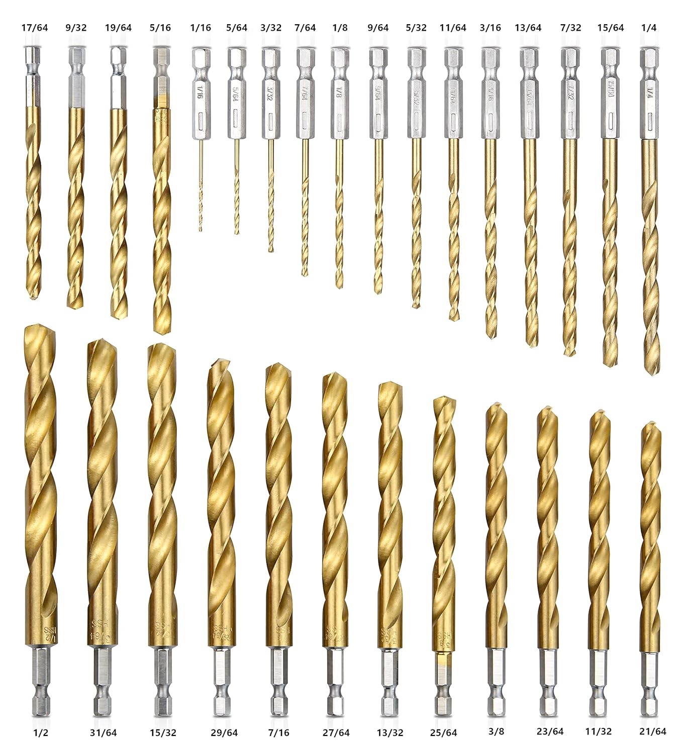 wesleydrill Impact Twist Drill Bit Set Hex Shank Hss Titanium Drill Bit 30 Pcs 1/16"-1/2" Fit for Metal/Wood/Plastic Sink: Tools & Home Improvement