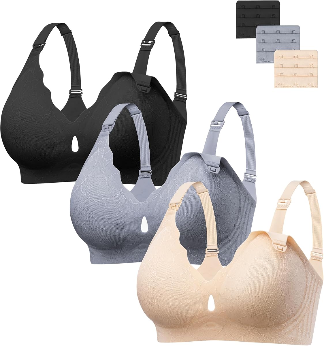 HBselect Sujetadores de Lactancia para Lactancia Paquete de 3 Sujetadores de Maternidad Jelly para Mujer | Sujetador de lactancia inalámbrico clásico con soporte de gelatina, sujetadores de maternidad festoneados sin costuras, Bralette cómodo para dormir durante el embarazo con extensor
