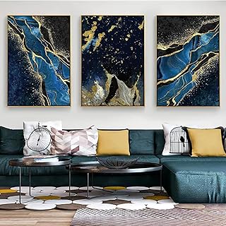 YZNLOQ Navy Blue and Gold Marble Wall Art Blue Gold Gray Abstract Pictures for Living Room Wall Decor Blue Gray Black Gold Paintings Gold Foil Canvas Wall Art Blue Marble Posters 16x24inchx3 Unframed