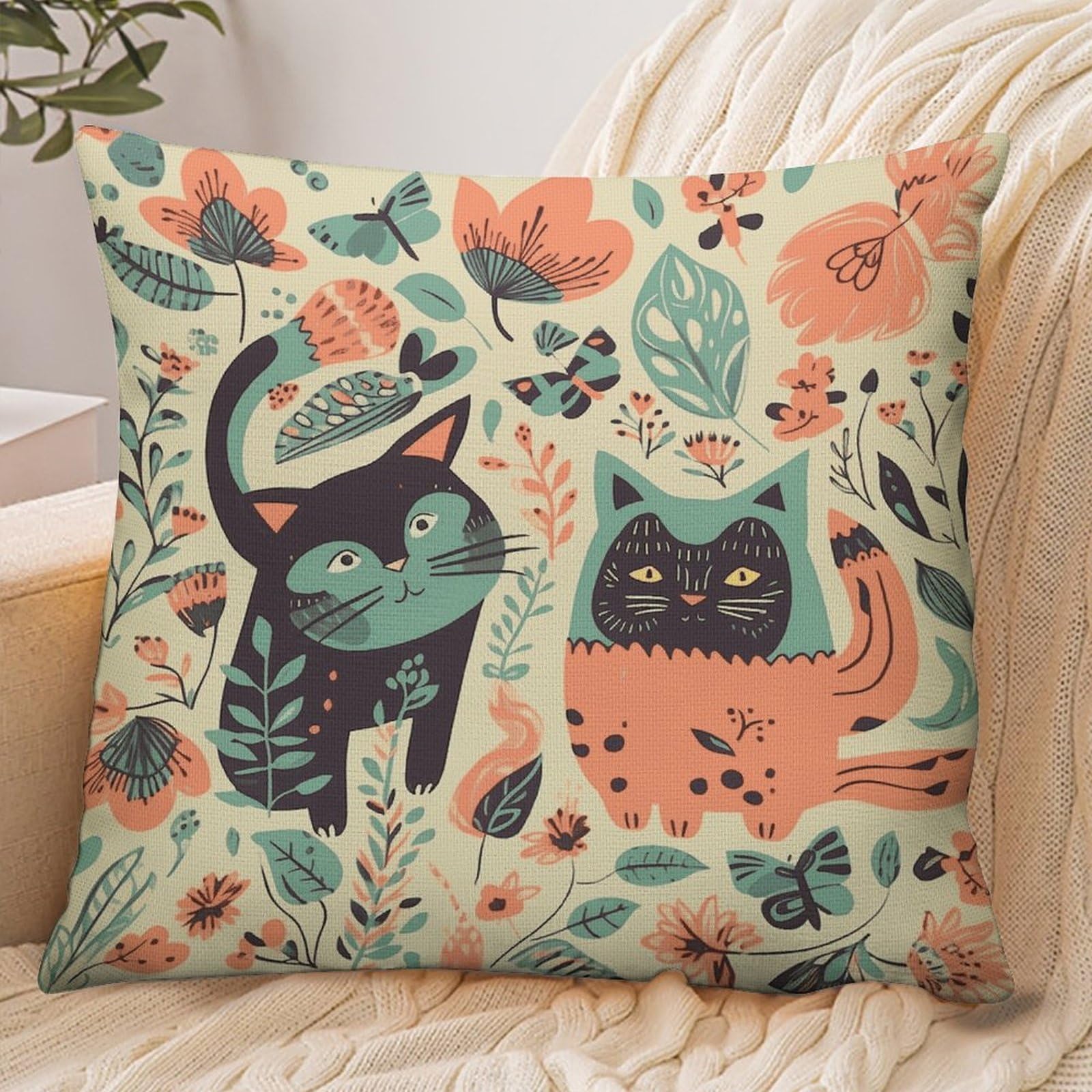 Fekiloot Style Funny Cats Birds And Flowers Pillowcase Pillow Sham Pillow Case