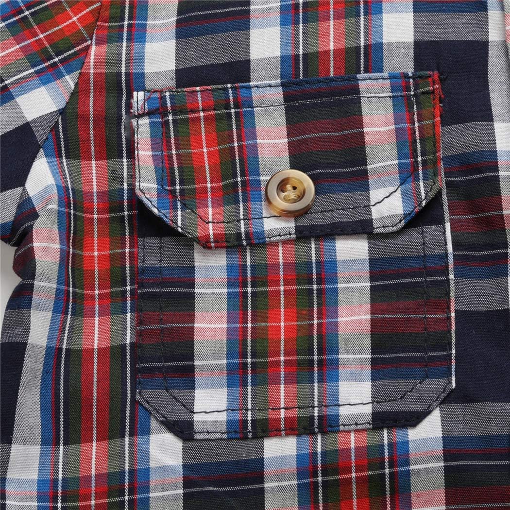 MYGBCPJS 3Pcs Boy Handsome Outfit Set Plaid Shirt + T-Shirt + Suspender Jean Sets
