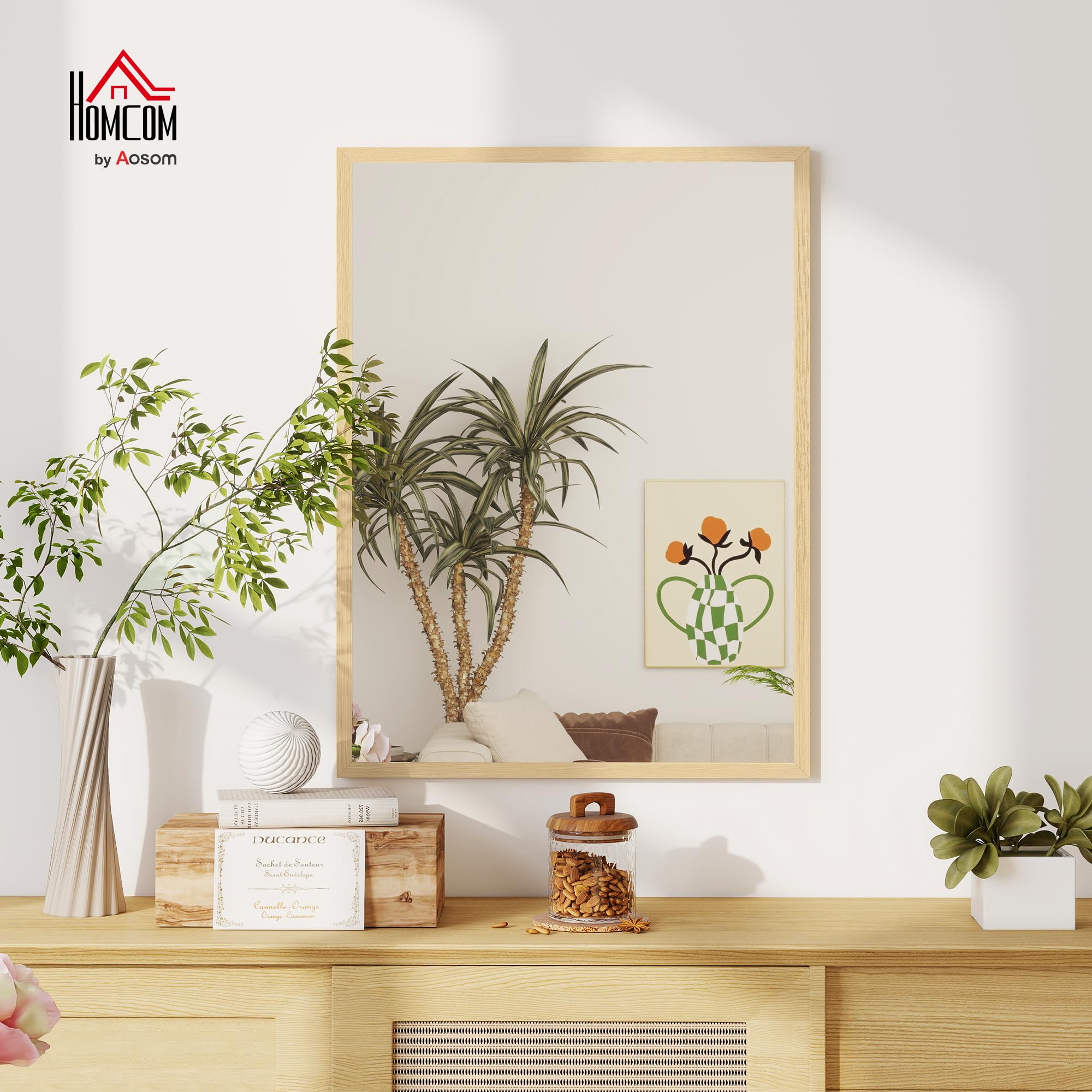 HOMCOM Espejo de Pared Rectangular 60x80 cm Marco de Madera Natural