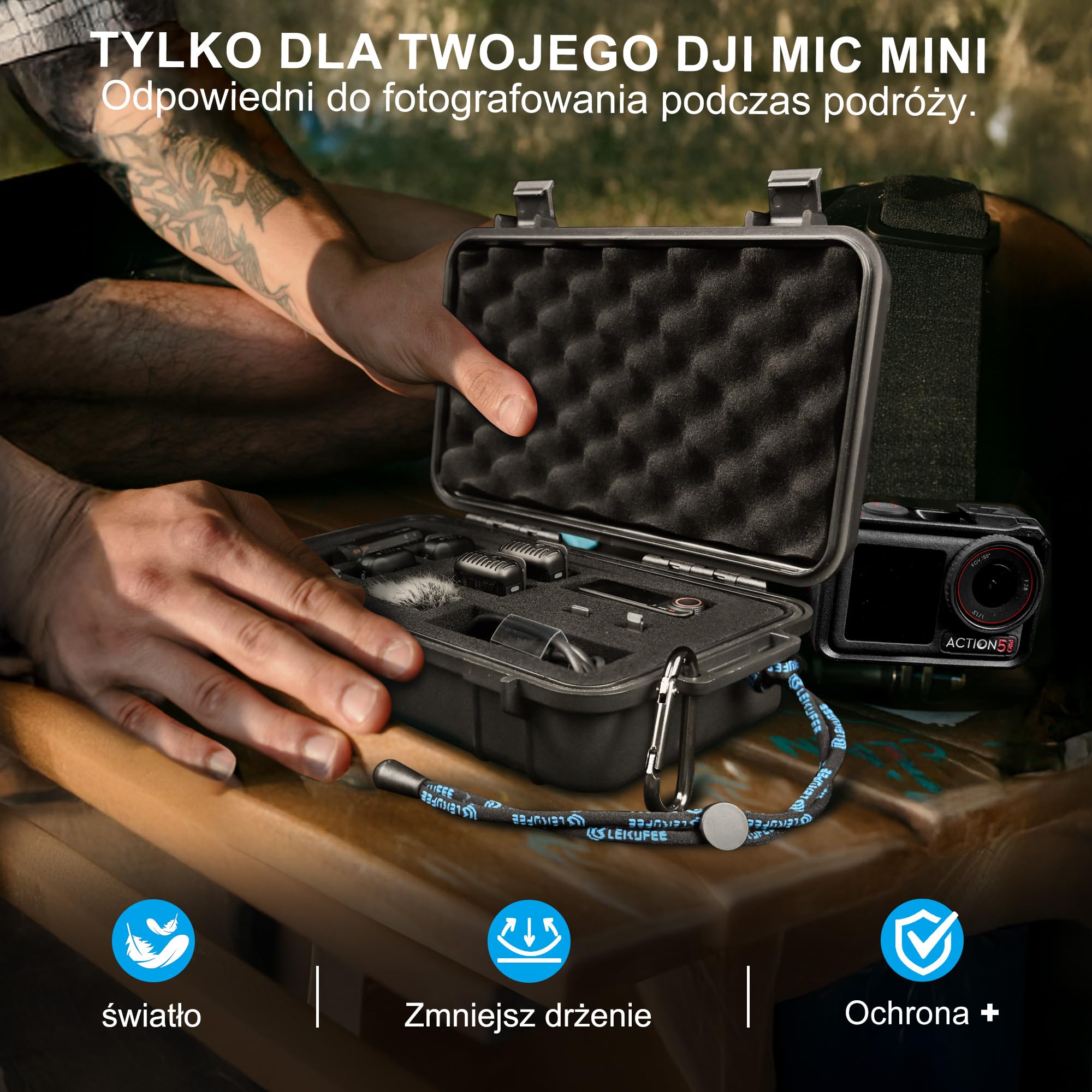 Lekufee podróżna wodoodporna twarda obudowa dla DJI Mic 3,Mic Mini 2,Mic 2, Mic Mini, etui na ładowarkę, nadajnik, odbiornik, mikrofon lavalier, oraz inne akcesoria (tylko etui i torba)