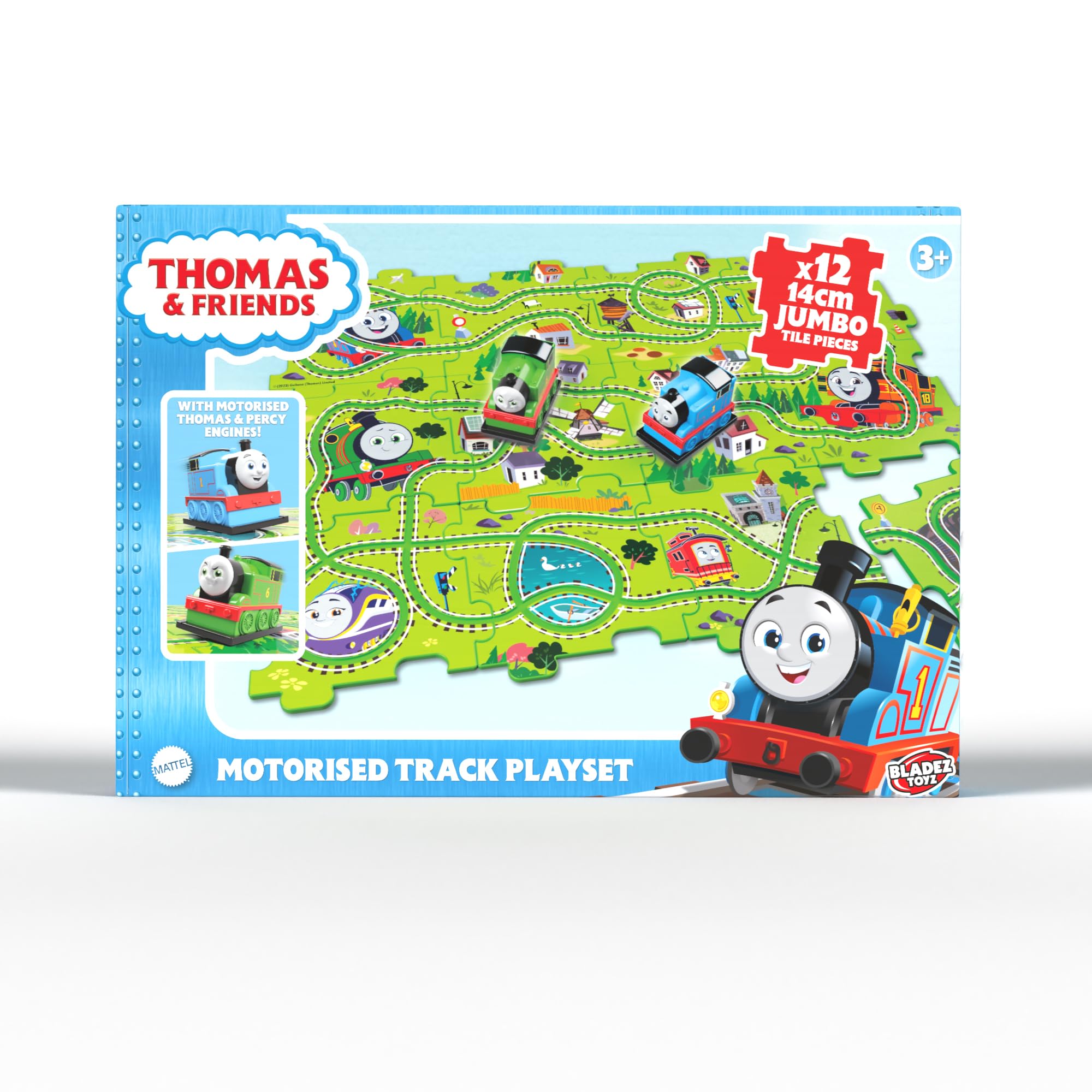Thomas & Friends Playset, Thomas the Tank Engine, Twin Pack - Percy, Motorised Track Playset, Train and Track, STEM Activity for Preschool kids, Jumbo Size, 12 Puzzle Pieces, Licensed Toy, Bladez Toyz