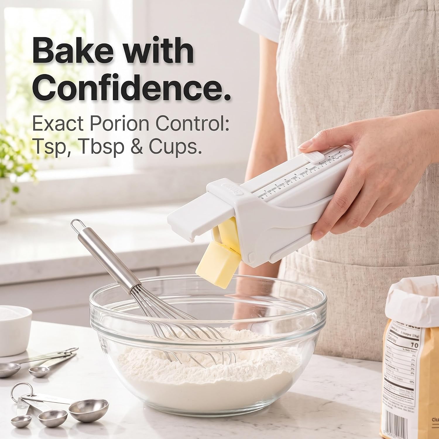 Butter Cutter Dispenser - Adjustable Press-Type with Scale