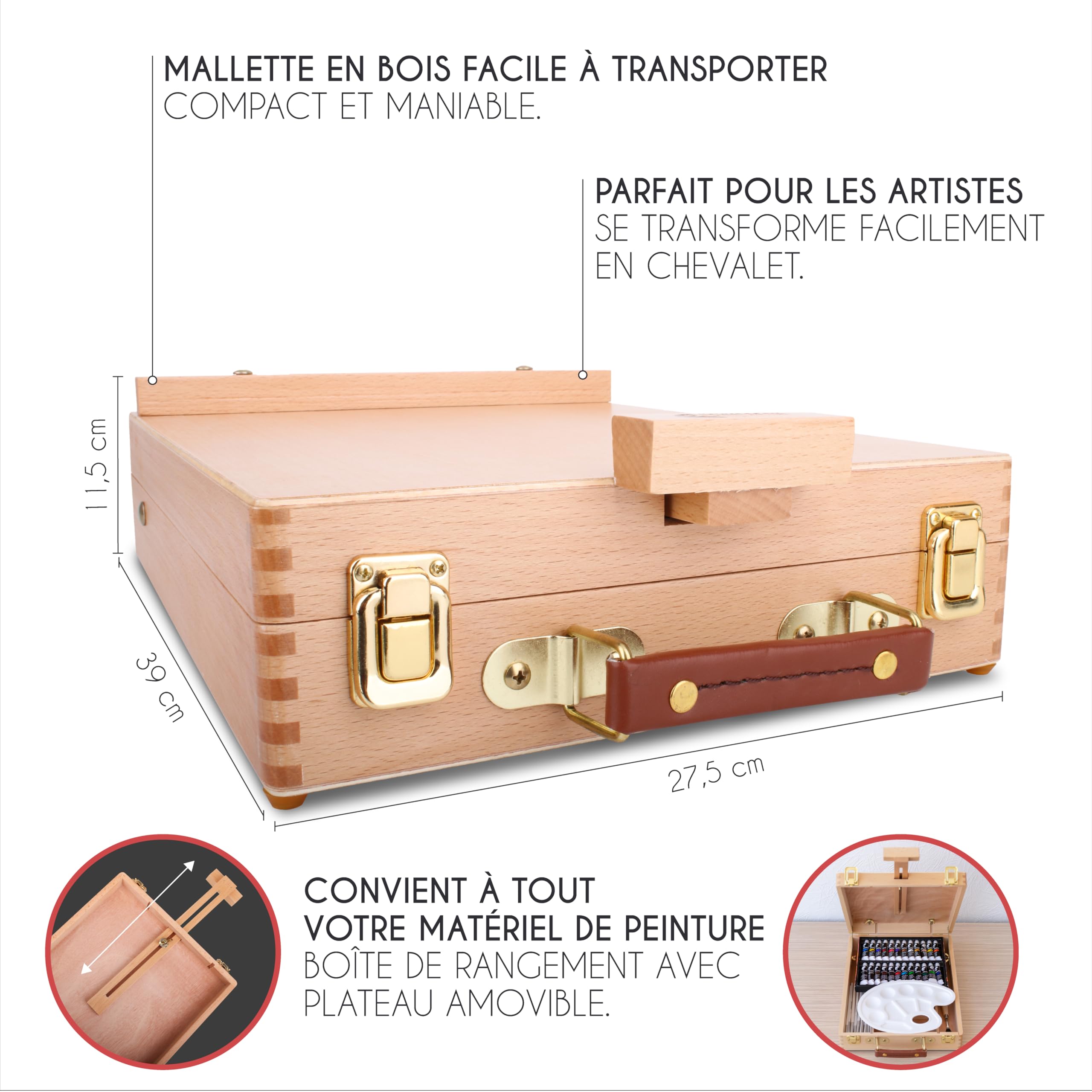 Chevalet Peinture et Peinture à l’Huile - Kit Peinture 41 Pièces : 24 tubes de peinture 3 toiles peinture 1 Bloc Papier 10 Pinceaux 1 Couteau 1 Palette 1 Chevalet de table pliable Zenacolor