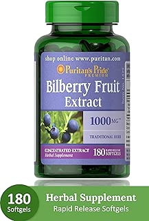 Puritans Pride Bilberry 1000 Mg Softgels, 180 Count