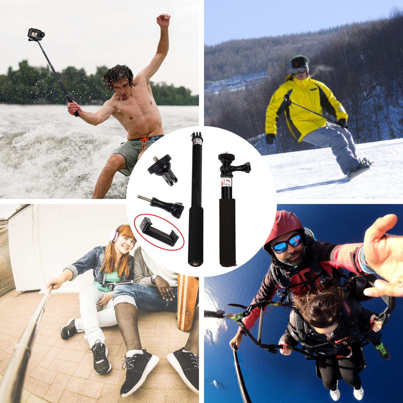 Bastone Selfie Per Action Cam - Monopiede Regolabile 30-93 Cm Per Sport E Avventure