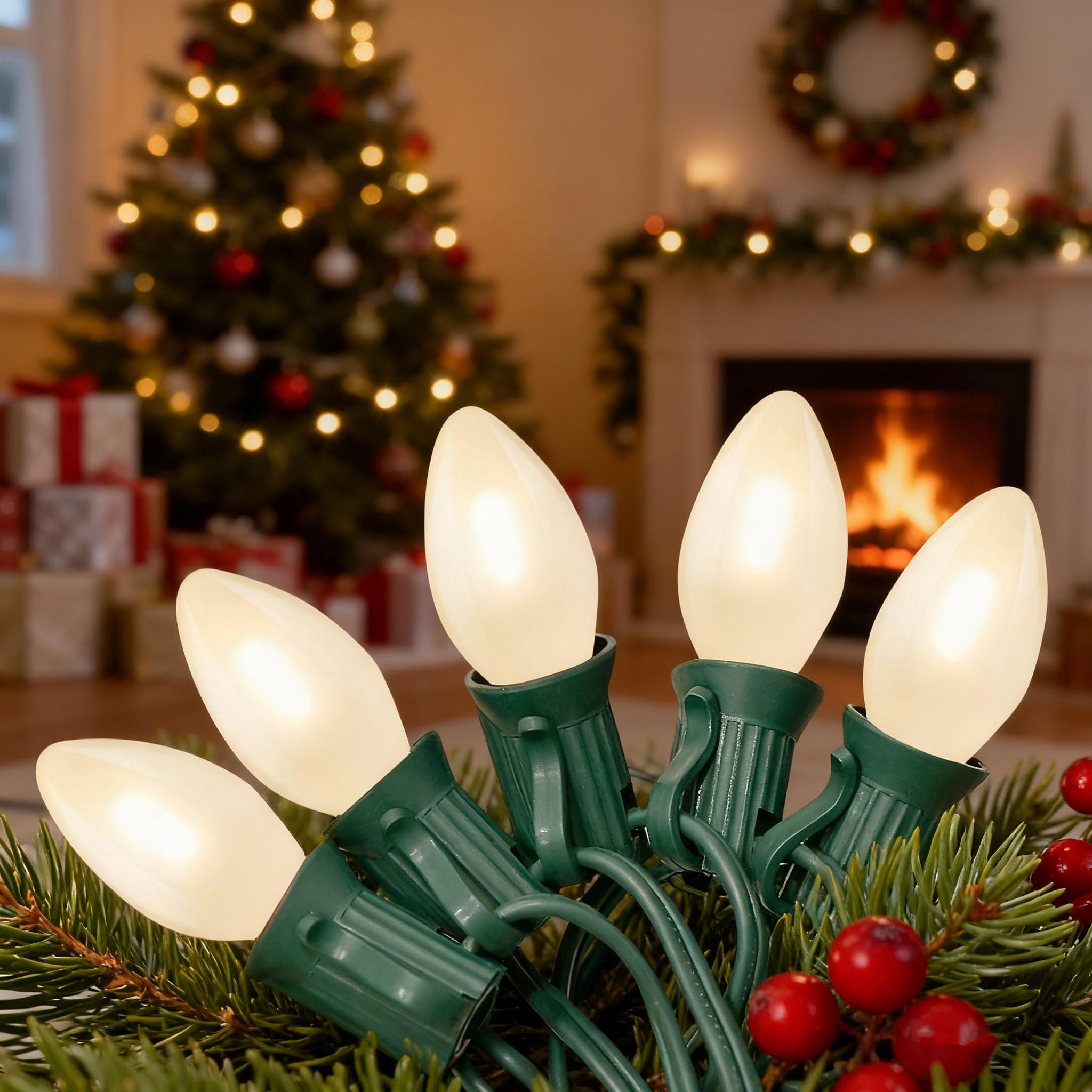 Abeja C7 LED Christmas Lights, 25Ft C7 Frosted White String Lights