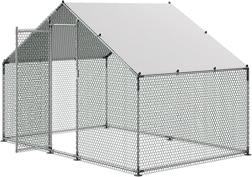 Miniatura 12 de VEVOR Gallinero grande de metal con corral, corral para pollos para patio con cubierta impermeable, 6.5 x 9.8 x 6.5 pies, gallinero grande con techo