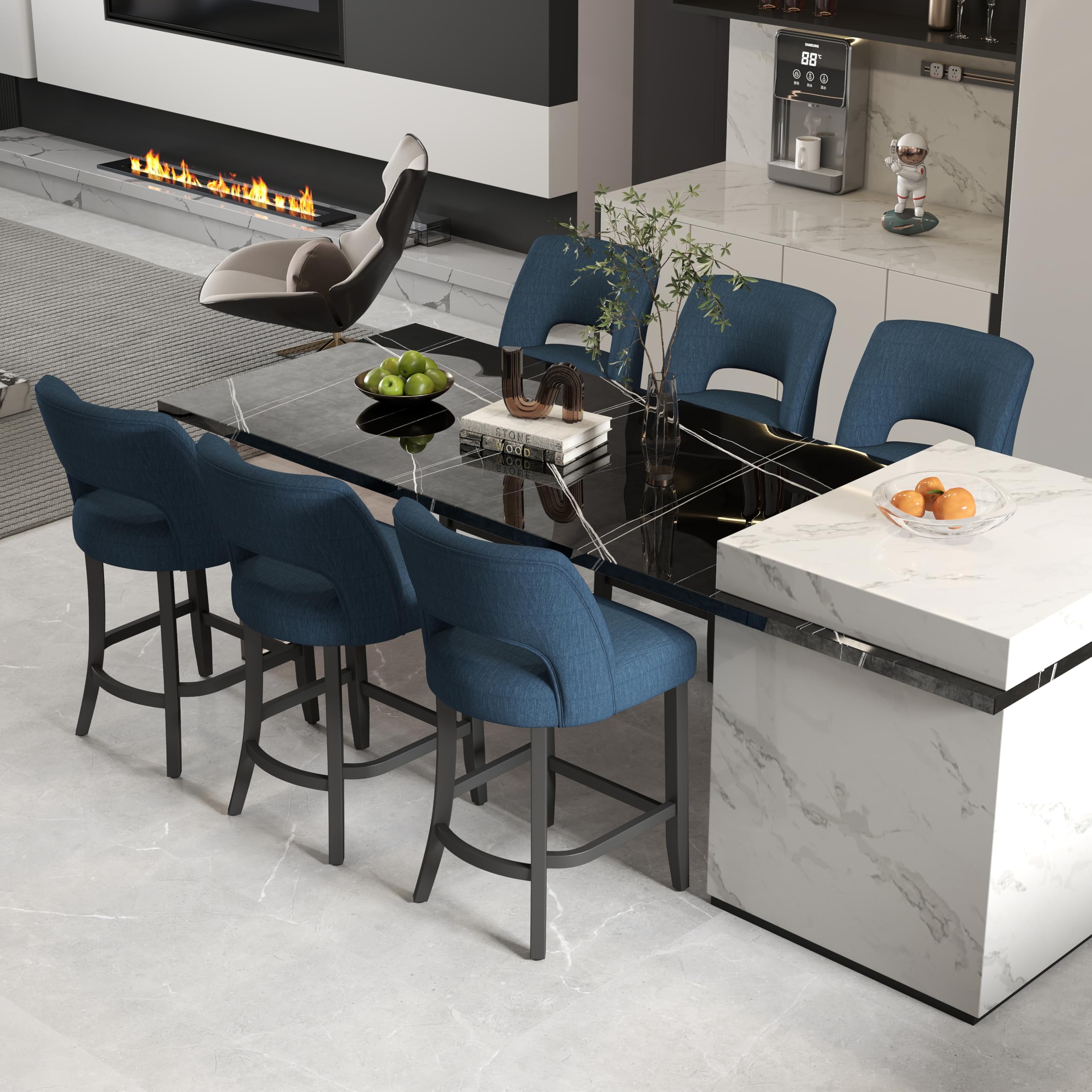 VKNOW Bar Stools Set of 6, 26" Upholstered Counter Height Bar Stools