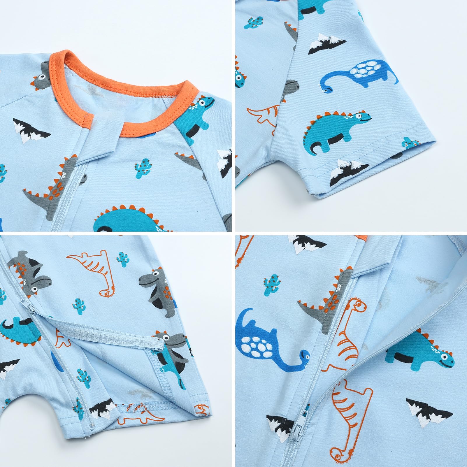 amropi Neonato Bimbo Dinosauro Pagliaccetto 3 Pezzi Pigiama Cerniera Tutine Manica Corta Jumpsuit