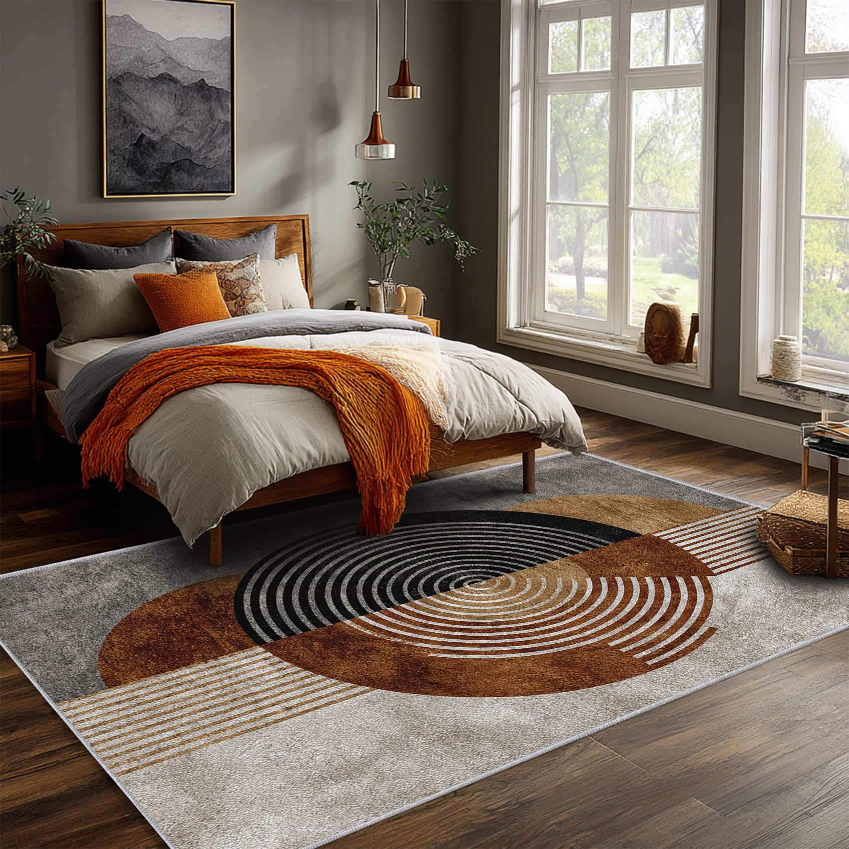 Générique Tapis Salon Mid Century Modern 140x200, Decoration de Chambre Motif Géométrique Rétro, Tapis Lavable en Machine, Doux Antidérapant Poil Ras Grand Carpet CV63
