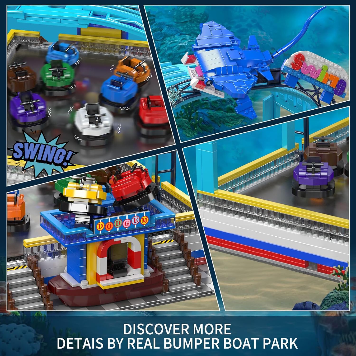 Mould King Bumper Boat Building Set – 2044 Pcs Large Amusement Park Model with Motors, City Engineering Toy, Engineering STEM Toy for Age 14+/Adult Collections Enthusiasts